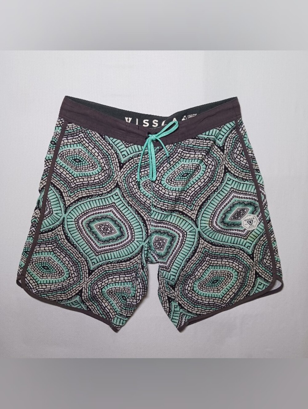Vissla Mens Geometric Surf Board Shorts Size 34 Mint Gray M1056NAM